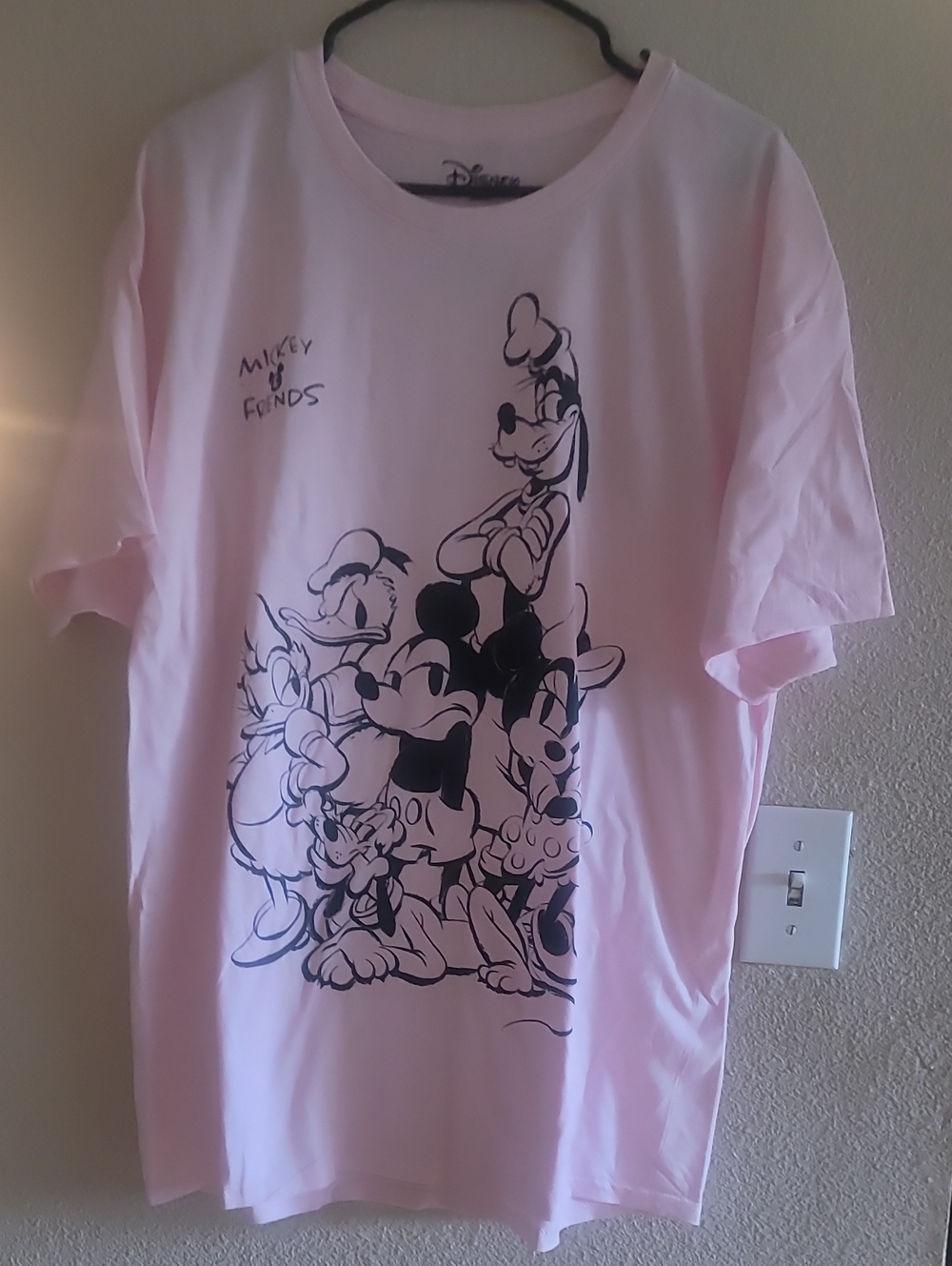 Disney Light Pink Short Sleeve Tee with Black Mickey & Friends Sketch